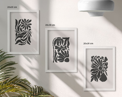 Set van ingelijste schilderijen Abstracte plantpatronen in zwarttinten