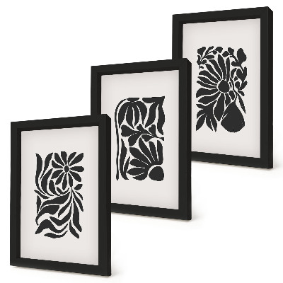 Set van ingelijste schilderijen Abstracte plantpatronen in zwarttinten