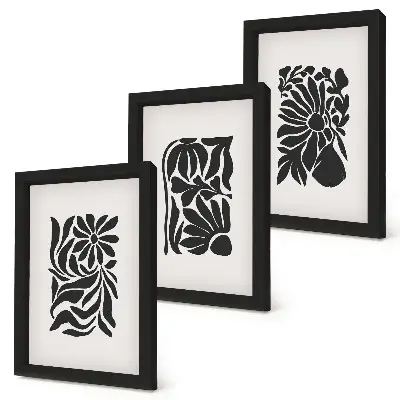 Set ingelijste schilderijen met abstracte plantpatronen in zwarttinten