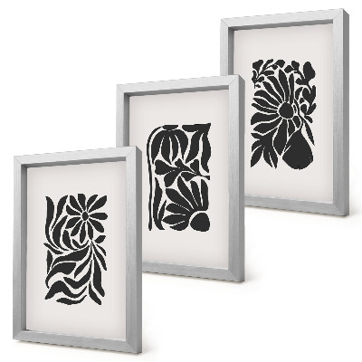 Set van ingelijste schilderijen Abstracte plantpatronen in zwarttinten