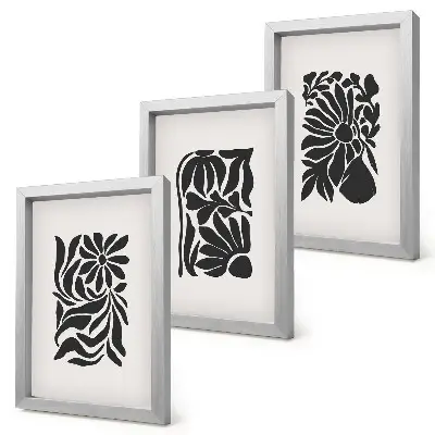 Set ingelijste schilderijen met abstracte plantpatronen in zwarttinten