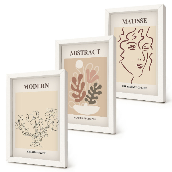 Set van ingelijste schilderijen Plantmotieven en lijnen in een moderne stijl.