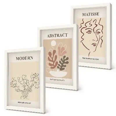 Set van ingelijste schilderijen met moderne plantmotieven en lijnen
