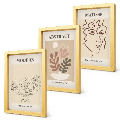 Set van ingelijste schilderijen met moderne plantmotieven en lijnen