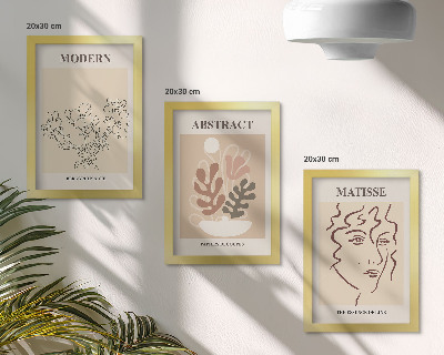 Set van ingelijste schilderijen Plantmotieven en lijnen in een moderne stijl.