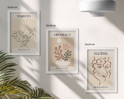 Set van ingelijste schilderijen Plantmotieven en lijnen in een moderne stijl.
