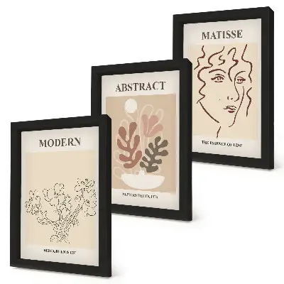Set van ingelijste schilderijen met moderne plantmotieven en lijnen