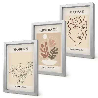 Set van ingelijste schilderijen met moderne plantmotieven en lijnen