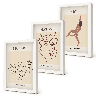 Gallery wall Stijlvolle afbeeldingen met bloemen, gezichten en mensfiguren.