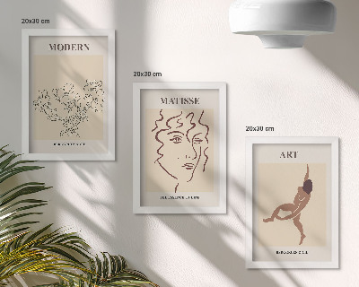 Gallery wall Stijlvolle afbeeldingen met bloemen, gezichten en mensfiguren.