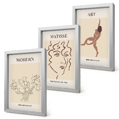 Gallery wall Stijlvolle afbeeldingen met bloemen, gezichten en mensfiguren.