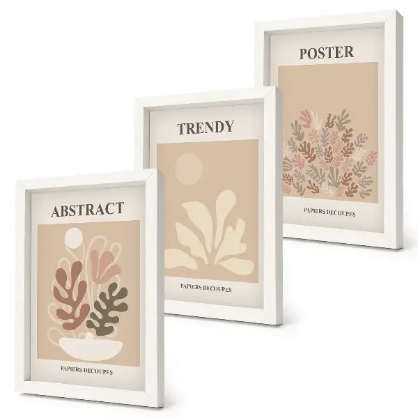 Set van ingelijste schilderijen met plantmotieven in beige en bruine tinten