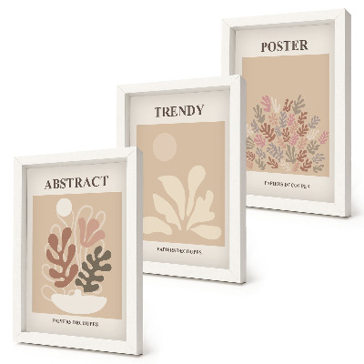 Set van ingelijste schilderijen Posters met plantmotieven in beige en bruine tinten.