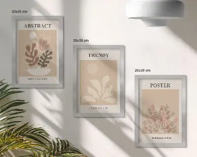 Set van ingelijste schilderijen met plantmotieven in beige en bruine tinten