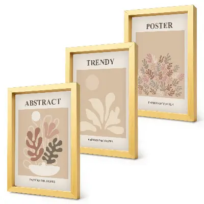 Set van ingelijste schilderijen met plantmotieven in beige en bruine tinten