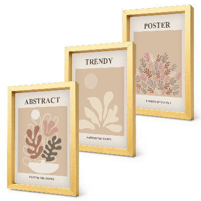 Set van ingelijste schilderijen Posters met plantmotieven in beige en bruine tinten.