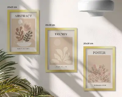 Set van ingelijste schilderijen met plantmotieven in beige en bruine tinten