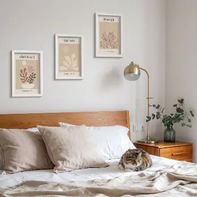 Set van ingelijste schilderijen met plantmotieven in beige en bruine tinten