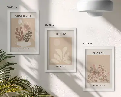 Set van ingelijste schilderijen met plantmotieven in beige en bruine tinten