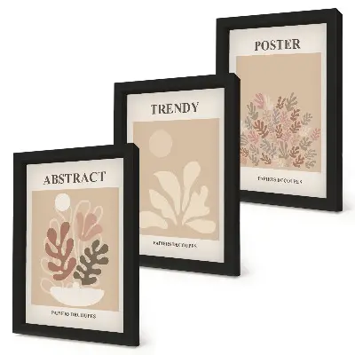 Set van ingelijste schilderijen met plantmotieven in beige en bruine tinten