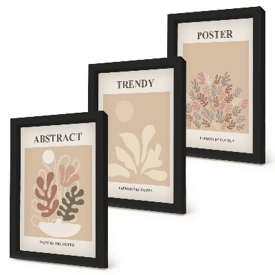 Set van ingelijste schilderijen Posters met plantmotieven in beige en bruine tinten.