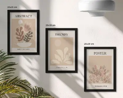 Set van ingelijste schilderijen met plantmotieven in beige en bruine tinten