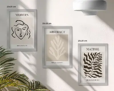 Gallery wall met illustraties van gezichten en bladeren naar de grafische werken van Henri Matisse