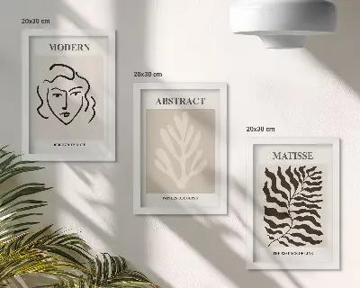 Gallery wall met illustraties van gezichten en bladeren naar de grafische werken van Henri Matisse