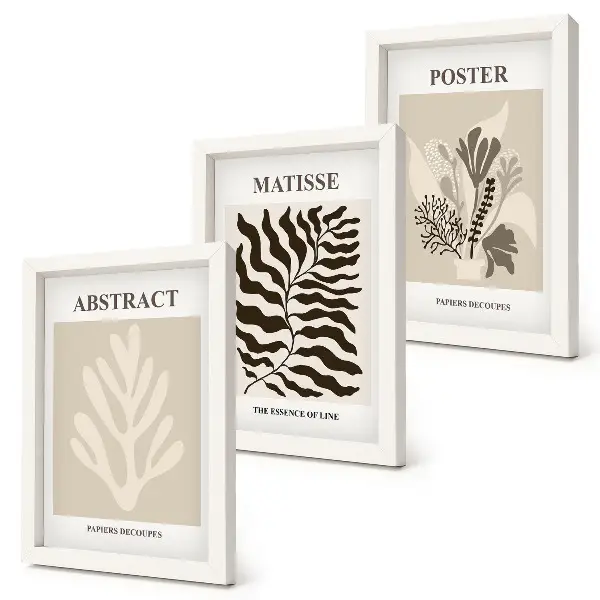 Set ingelijste schilderijen met plantenpatronen in beige en bruine tinten