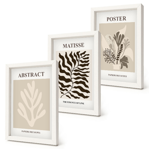 Set van ingelijste schilderijen Plantenpatronen in beige en bruine tinten.
