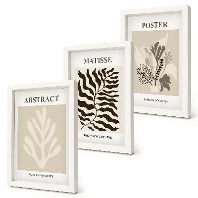 Set ingelijste schilderijen met plantenpatronen in beige en bruine tinten