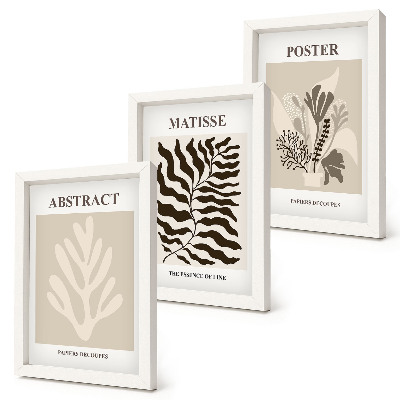 Set van ingelijste schilderijen Plantenpatronen in beige en bruine tinten.