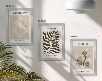 Set ingelijste schilderijen met plantenpatronen in beige en bruine tinten