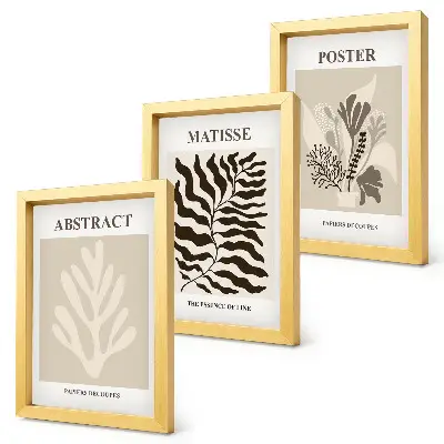 Set ingelijste schilderijen met plantenpatronen in beige en bruine tinten
