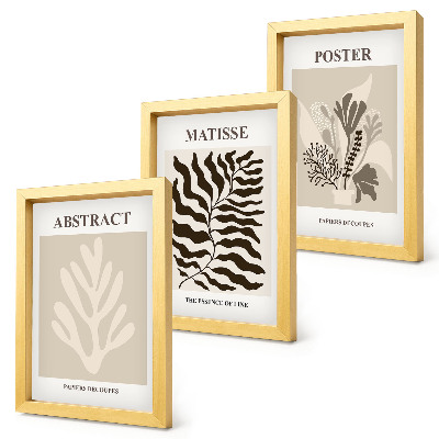 Set van ingelijste schilderijen Plantenpatronen in beige en bruine tinten.
