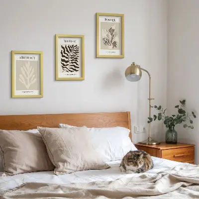 Set ingelijste schilderijen met plantenpatronen in beige en bruine tinten
