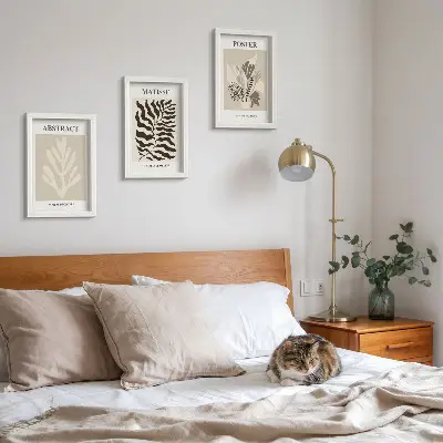 Set ingelijste schilderijen met plantenpatronen in beige en bruine tinten