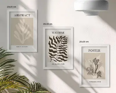 Set ingelijste schilderijen met plantenpatronen in beige en bruine tinten