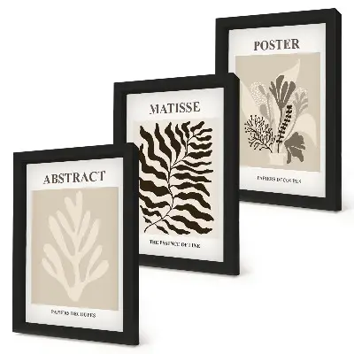 Set ingelijste schilderijen met plantenpatronen in beige en bruine tinten