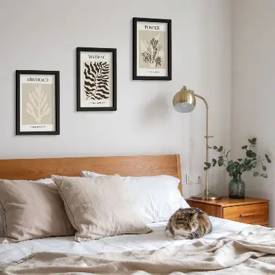 Set ingelijste schilderijen met plantenpatronen in beige en bruine tinten