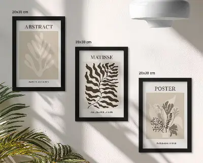 Set ingelijste schilderijen met plantenpatronen in beige en bruine tinten