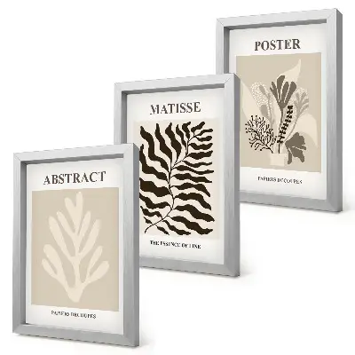 Set ingelijste schilderijen met plantenpatronen in beige en bruine tinten