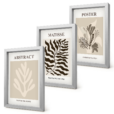 Set van ingelijste schilderijen Plantenpatronen in beige en bruine tinten.