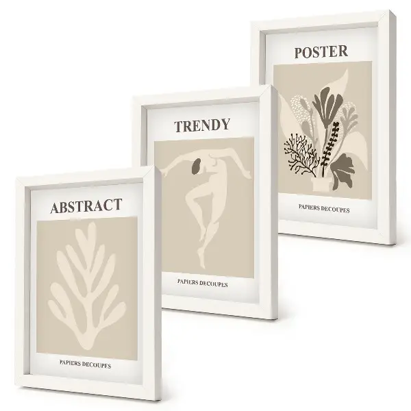 Set ingelijste schilderijen met plantenpatronen in beige en bruine tinten