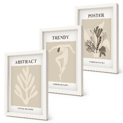 Set van ingelijste schilderijen Plantenpatronen in beige en bruine tinten.