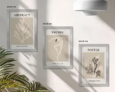 Set ingelijste schilderijen met plantenpatronen in beige en bruine tinten