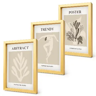 Set ingelijste schilderijen met plantenpatronen in beige en bruine tinten