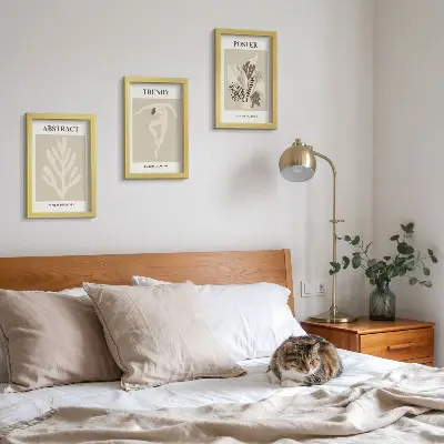 Set ingelijste schilderijen met plantenpatronen in beige en bruine tinten