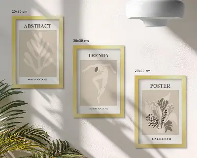 Set ingelijste schilderijen met plantenpatronen in beige en bruine tinten