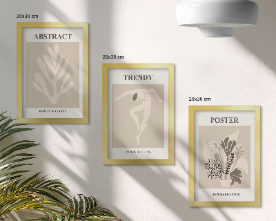 Set van ingelijste schilderijen Plantenpatronen in beige en bruine tinten.